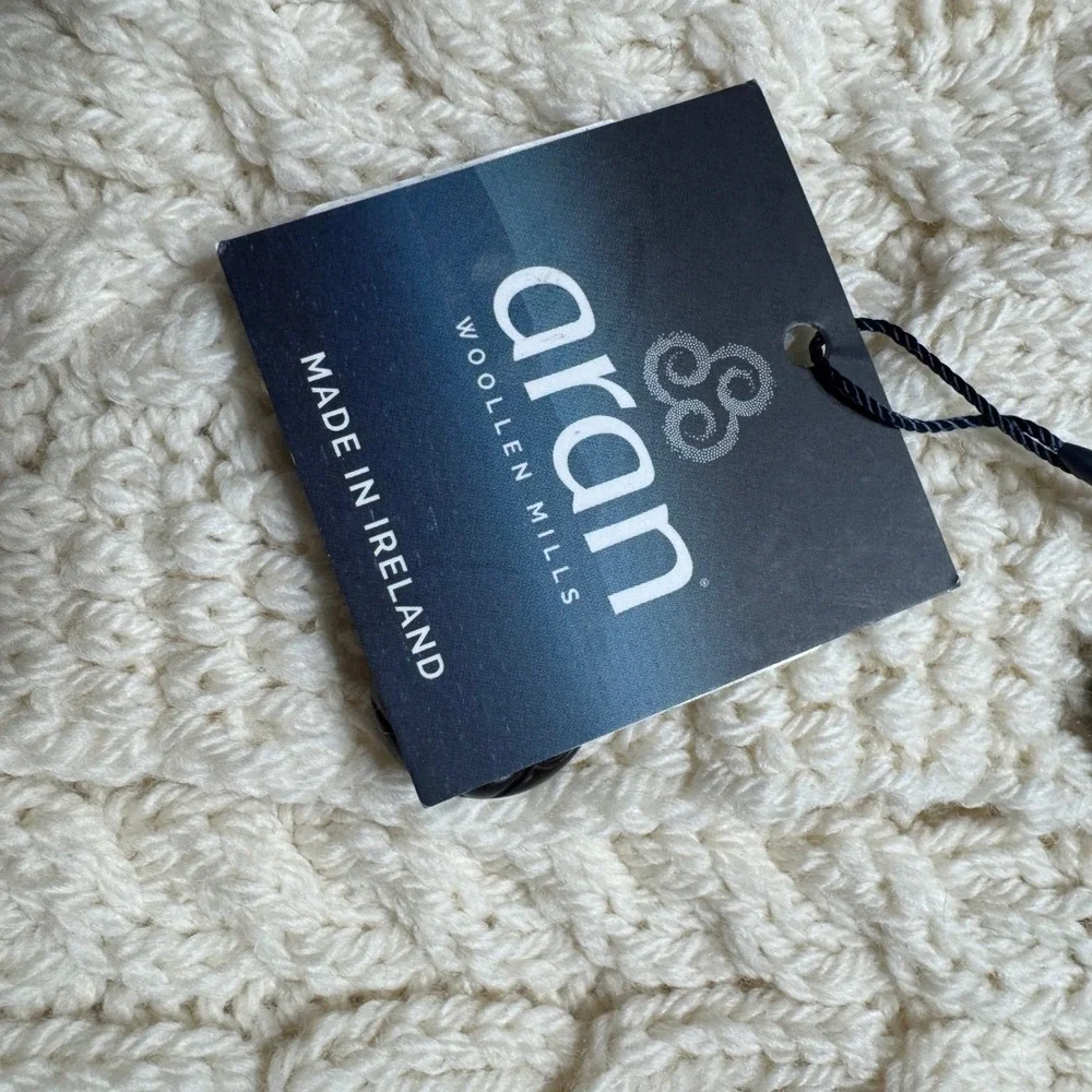 Aran Woollen Mills Kids Merino Wool Cable Knit Pinafore Dress Cream B175 LRG